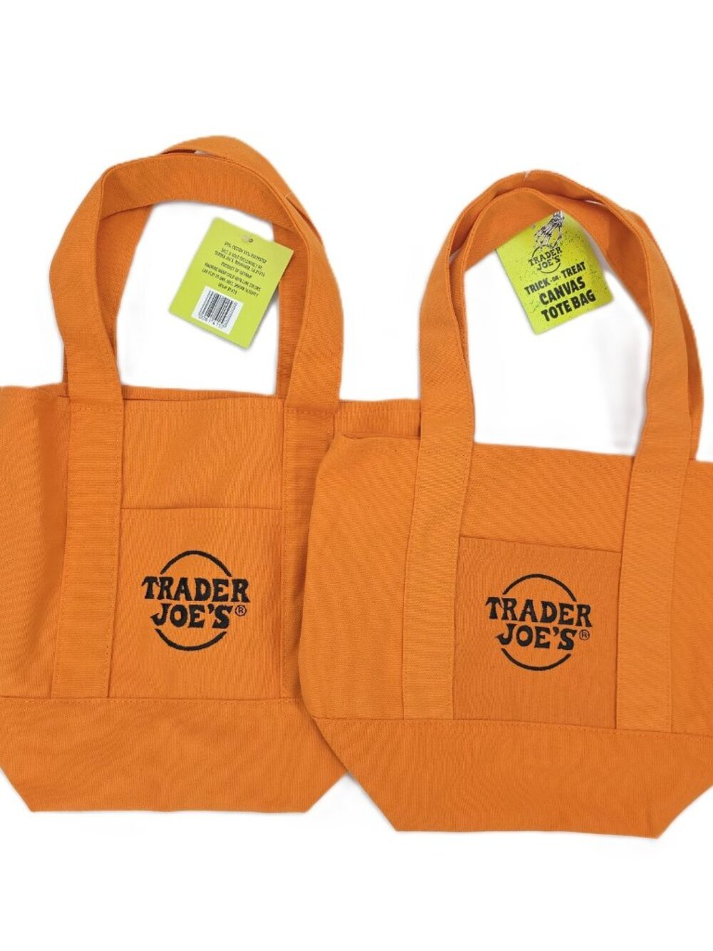 Lot of 2 Trader Joes Mini Canvas Tote Bag Reusable Orange Halloween Edition
